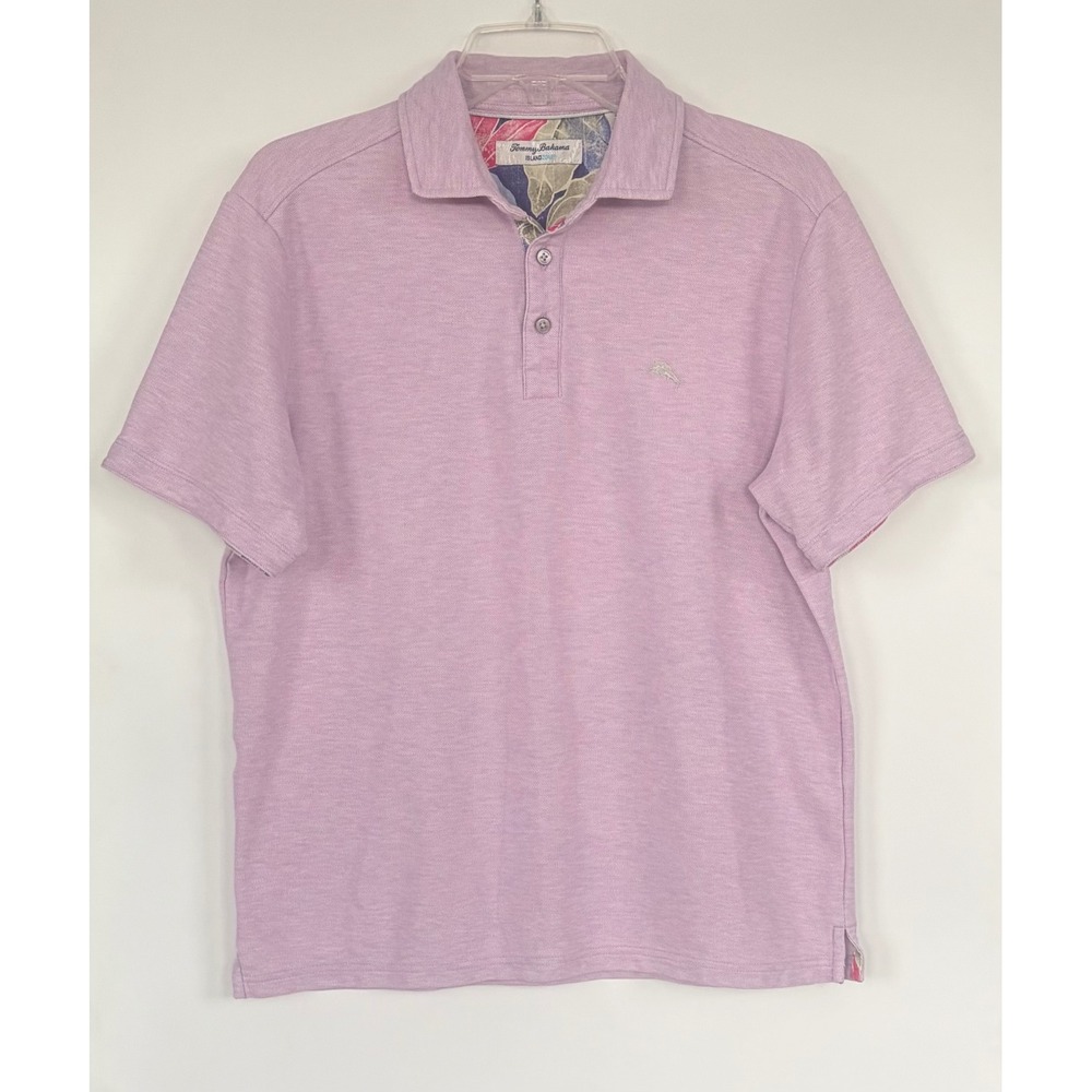 Tommy Bahama Island Zone Mens Small Purple Polo Shirt Short Sleeve Tropical Trim